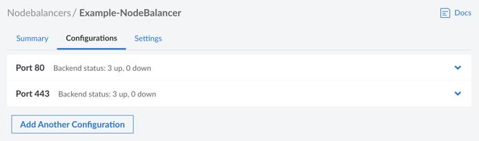 Screenshot of a NodeBalancer&rsquo;s Configuration in the Cloud Manager